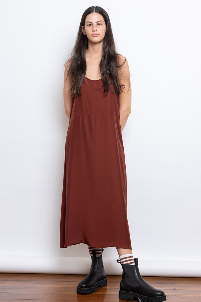 Organic Silk Slip Dress - Brick