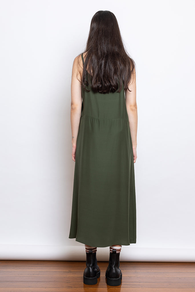 Organic Silk Slip Dress - Olive