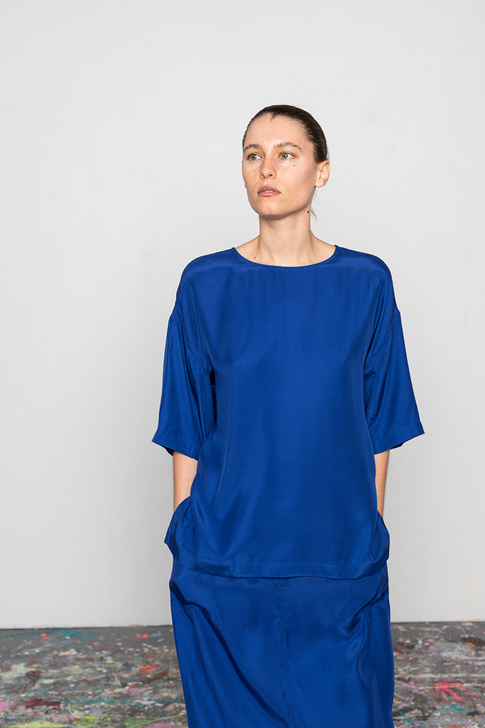 Organic Silk T-Shirt - Cobalt
