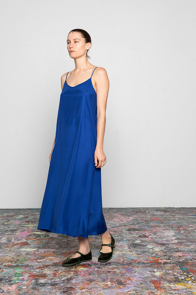 Organic Silk Slip Dress - Cobalt