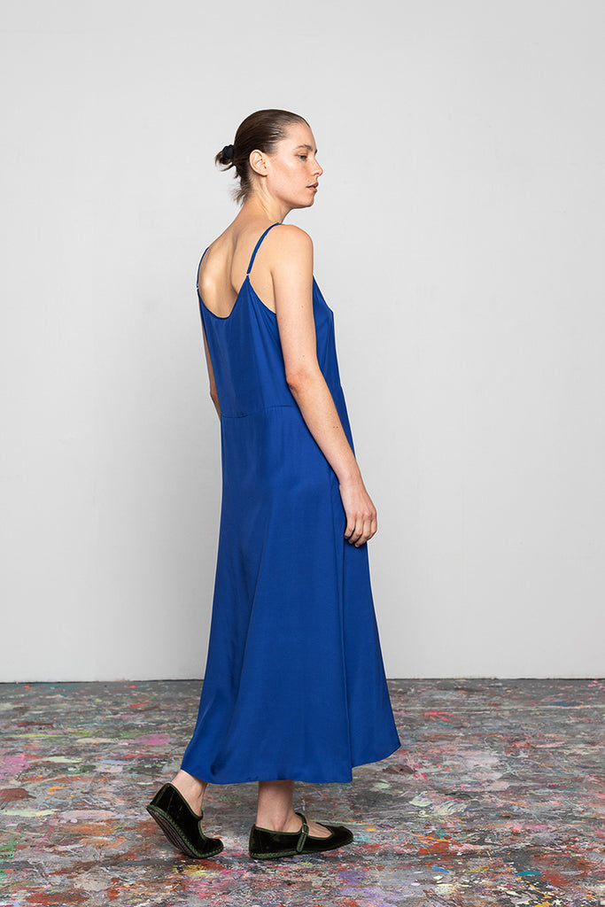 Organic Silk Slip Dress - Cobalt