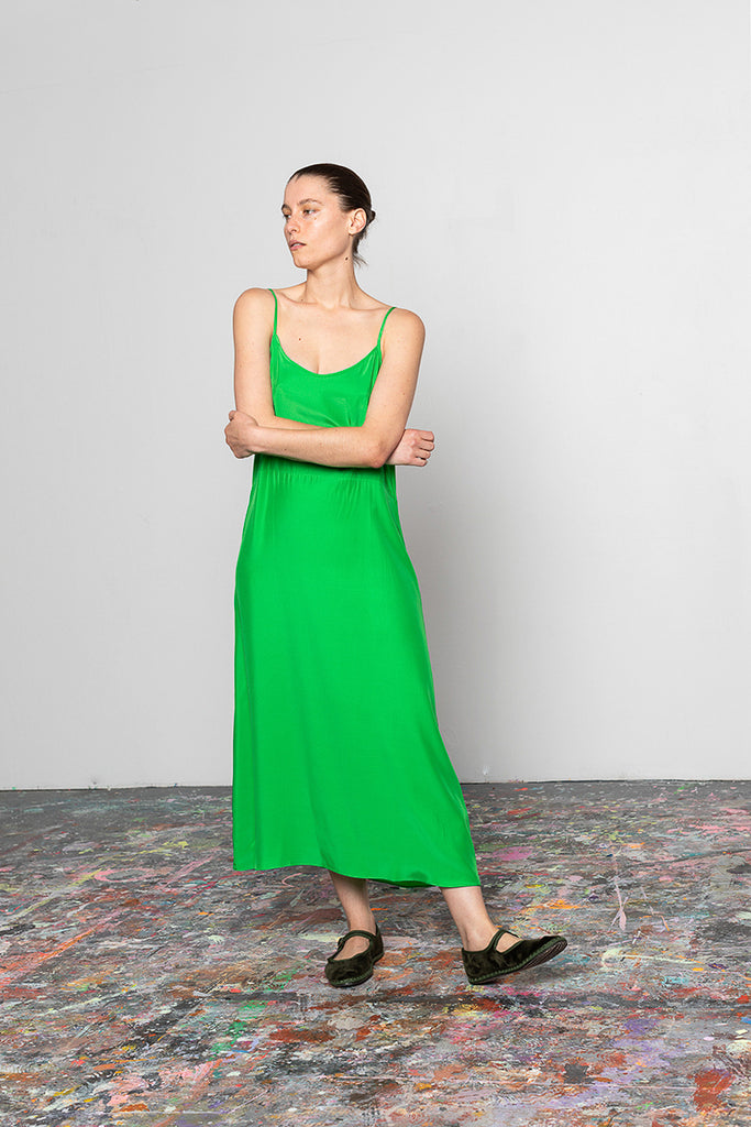 Organic Silk Slip Dress - Green