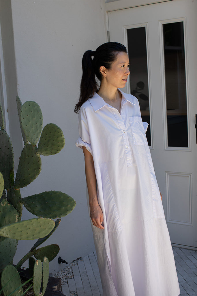 Organic Cotton Kaftan Shirt Dress - Palest Lilac