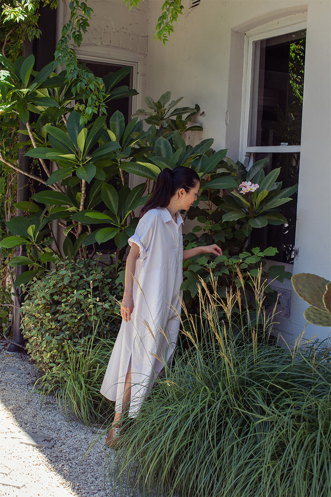 Organic Cotton Kaftan Shirt Dress - Palest Lilac