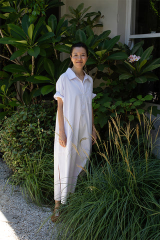 Organic Cotton Kaftan Shirt Dress - Palest Lilac