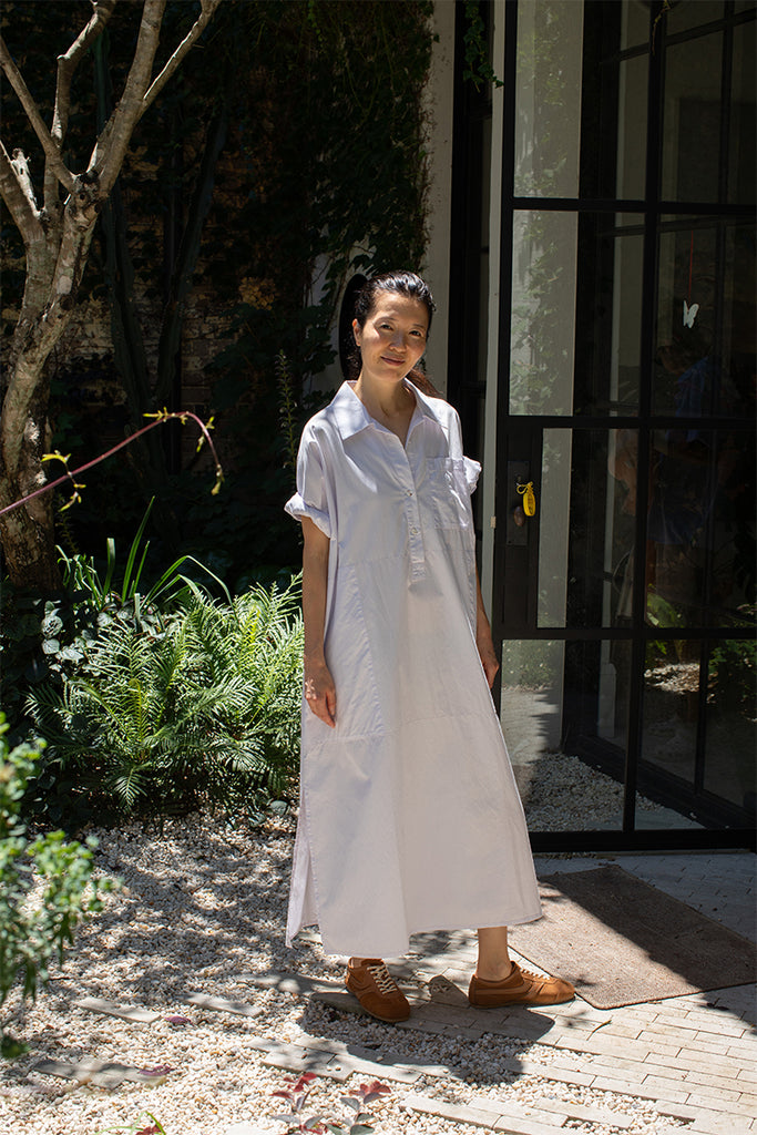 Organic Cotton Kaftan Shirt Dress - Palest Lilac