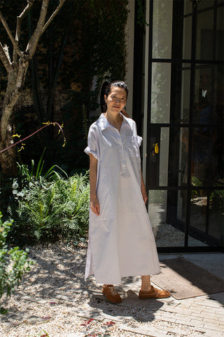 Organic Cotton Kaftan Shirt Dress - Palest Lilac