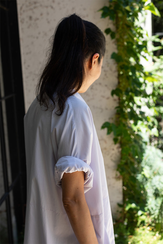 Organic Cotton Kaftan Shirt Dress - Palest Lilac