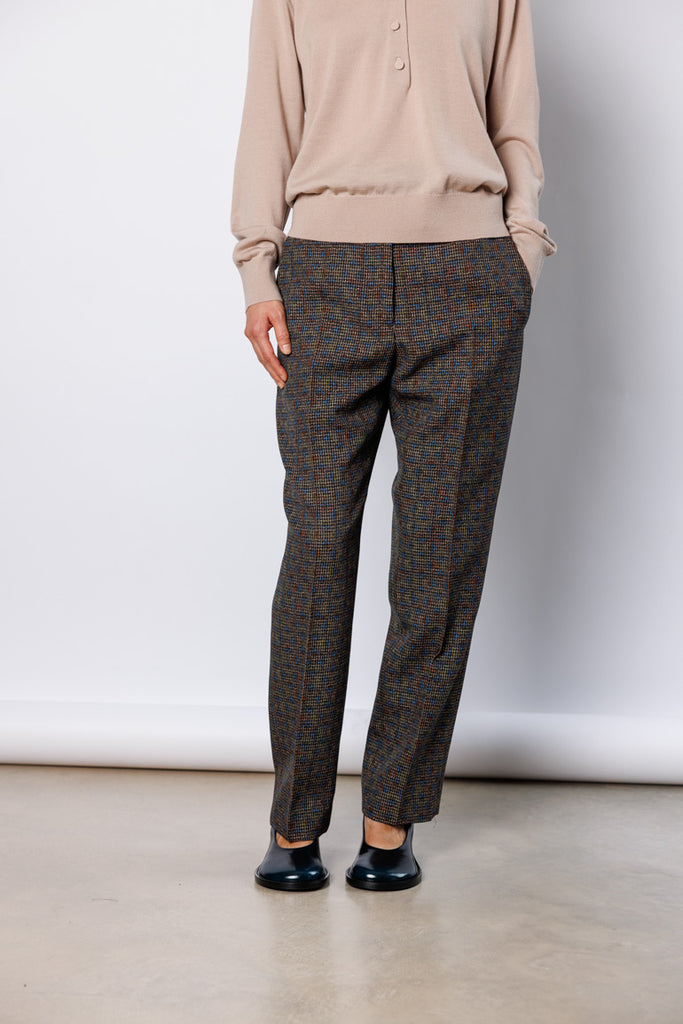 Palola Printed Houndstooth Wool Pants - Khaki