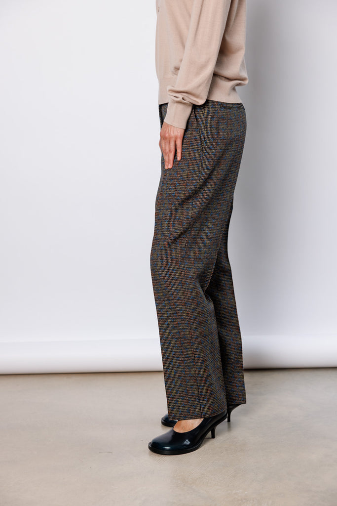 Palola Printed Houndstooth Wool Pants - Khaki