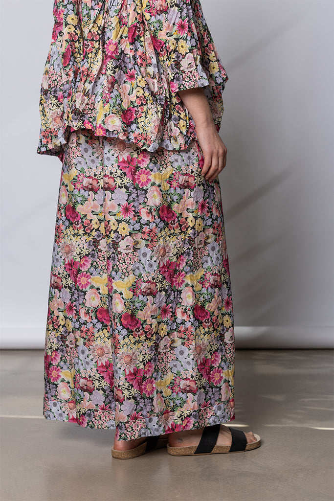 Pantalone Trousers Pigiama Tasche Lavato - Fiori Rosa D