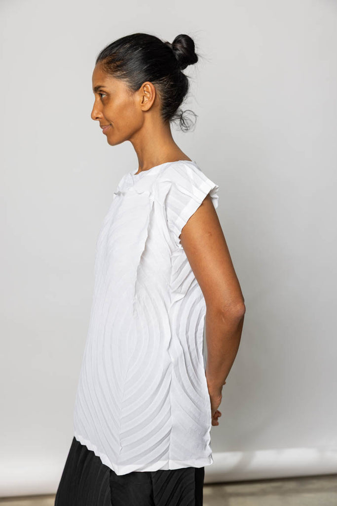 Paper Bag Pleats Top - White