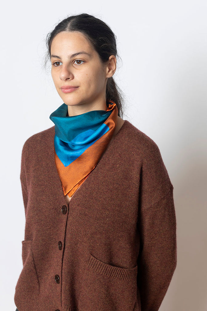 Paper Fold Print Silk Bandana - Copper/Blue
