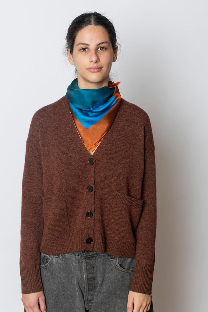 Paper Fold Print Silk Bandana - Copper/Blue