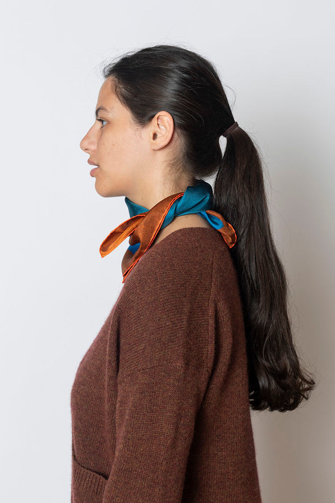 Paper Fold Print Silk Bandana - Copper/Blue