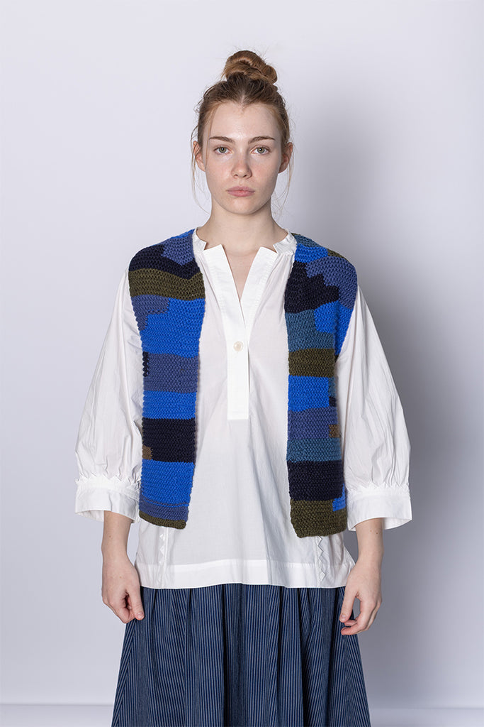 Patchwork Knitted Wool Gilet - Blue Multi