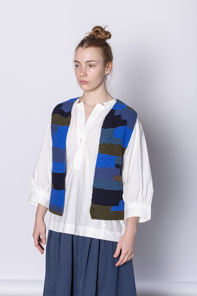 Patchwork Knitted Wool Gilet - Blue Multi