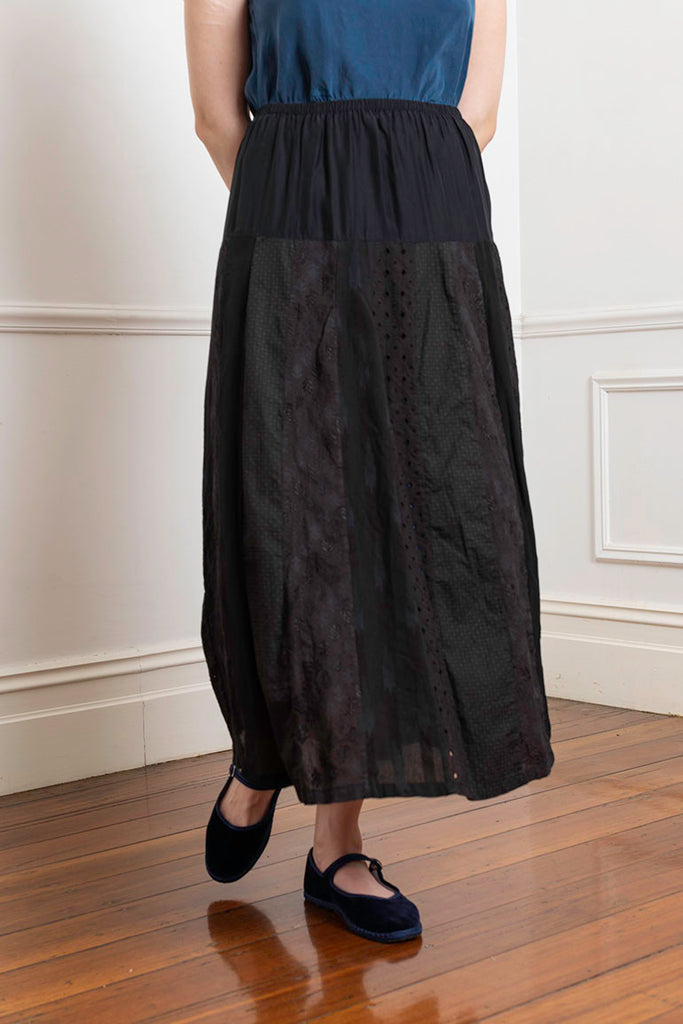 Patchwork Panelled Skirt - Black