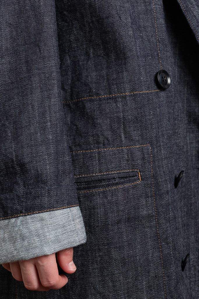 Peaked Lapel Denim Blazer - Indigo