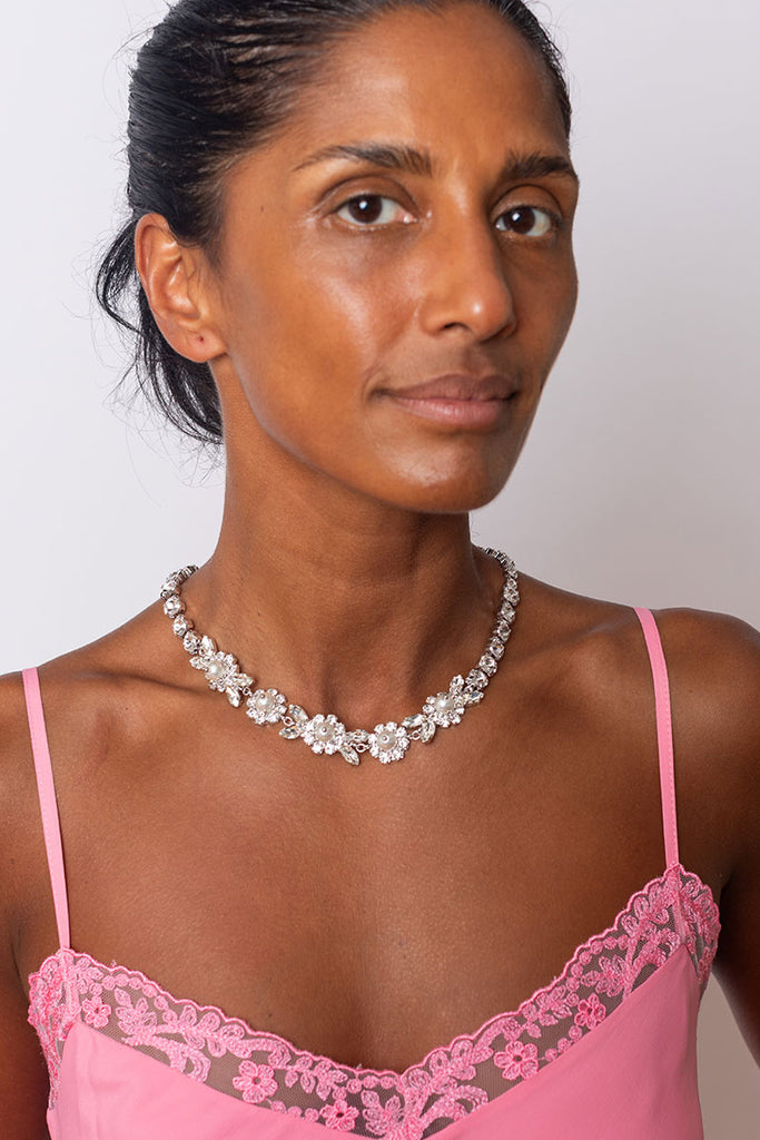 Pearl & Crystal Daisy Floret Necklace