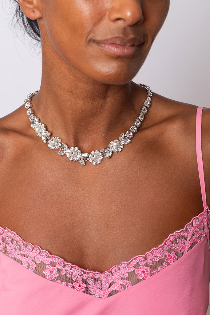 Pearl & Crystal Daisy Floret Necklace