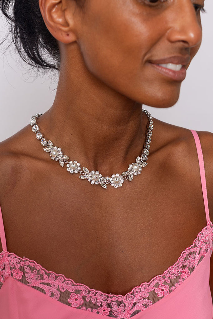 Pearl & Crystal Daisy Floret Necklace