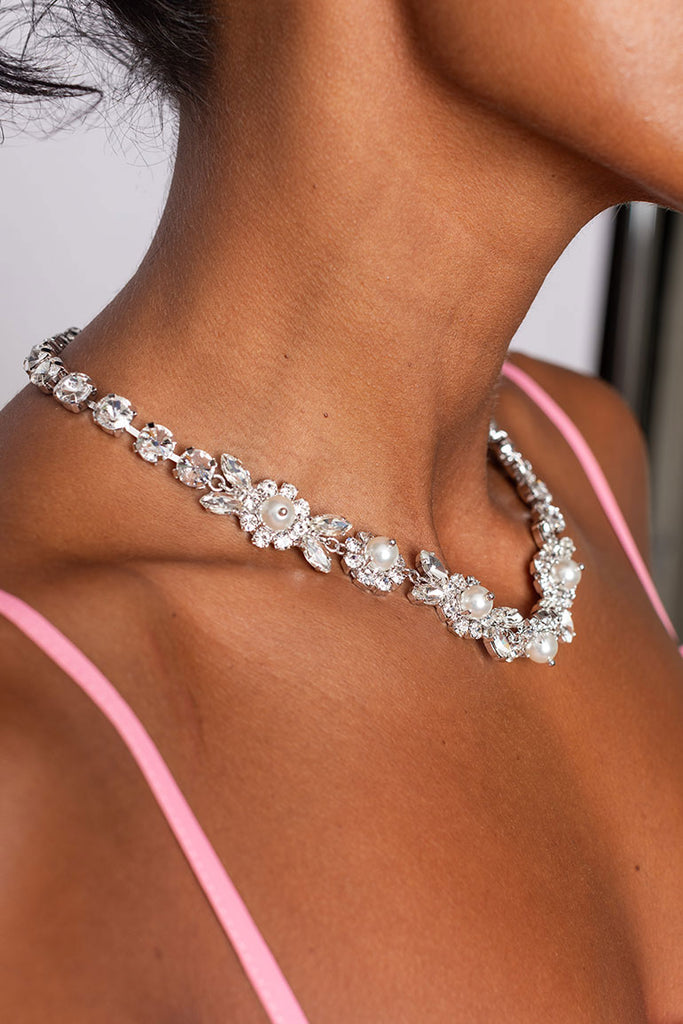 Pearl & Crystal Daisy Floret Necklace