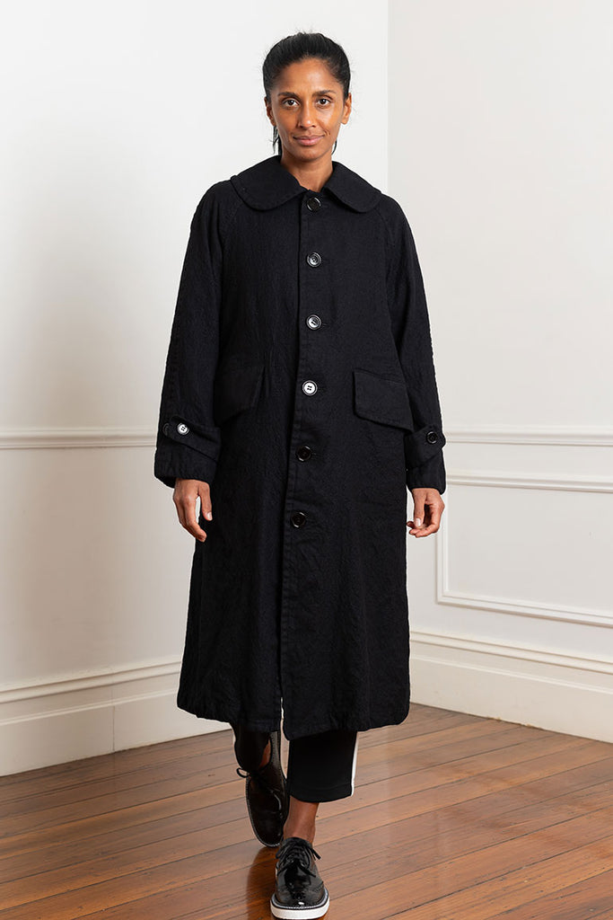 Peter Pan Collar Coat - Black