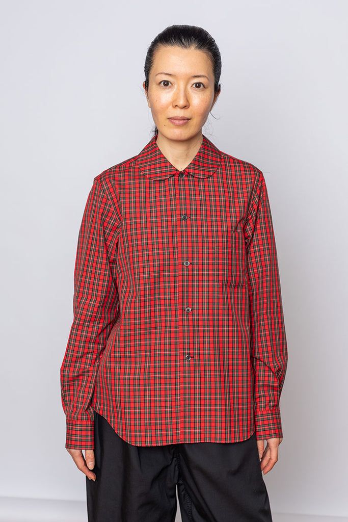 Peter Pan Collar Tartan Shirt - Red/Green