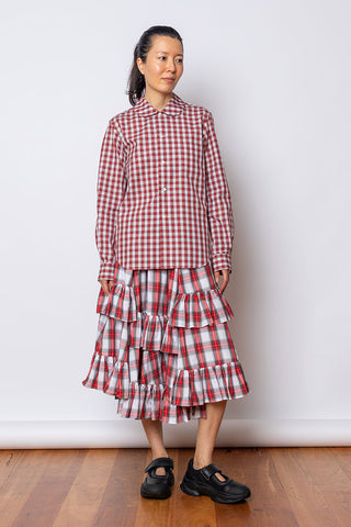 Peter Pan Collar Tartan Shirt - Red/White
