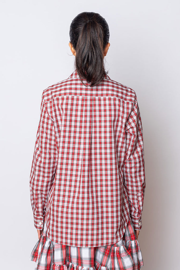 Peter Pan Collar Tartan Shirt - Red/White