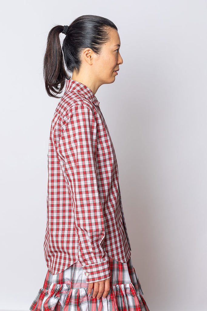 Peter Pan Collar Tartan Shirt - Red/White