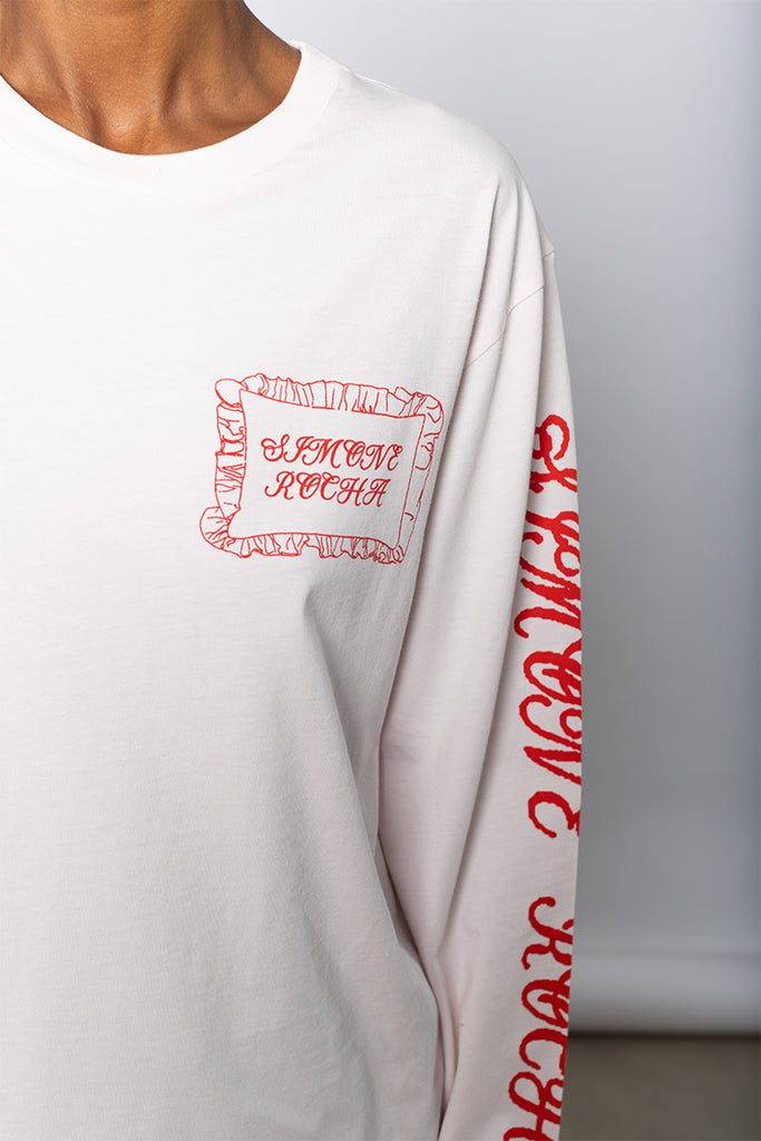 Pillow Case Logo Print Long Sleeve T-Shirt - Pink/Red