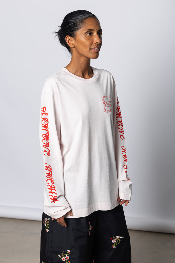 Pillow Case Logo Print Long Sleeve T-Shirt - Pink/Red