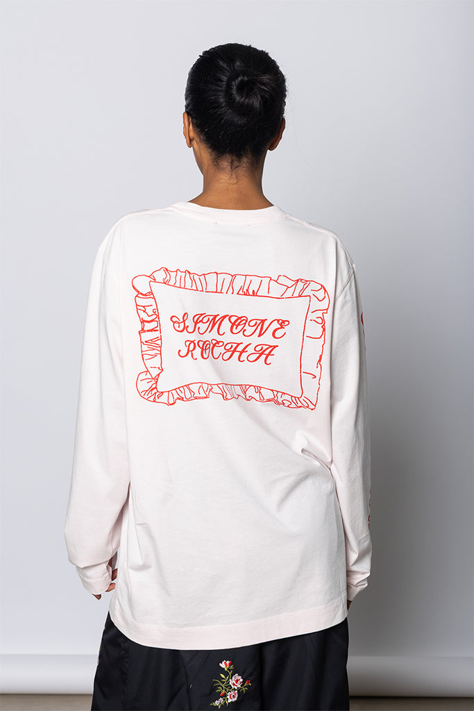 Pillow Case Logo Print Long Sleeve T-Shirt - Pink/Red