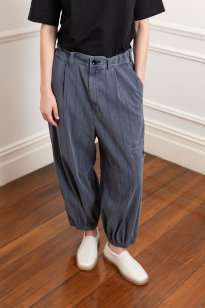 Pinstripe Elastic Hem Pants - Blue Grey