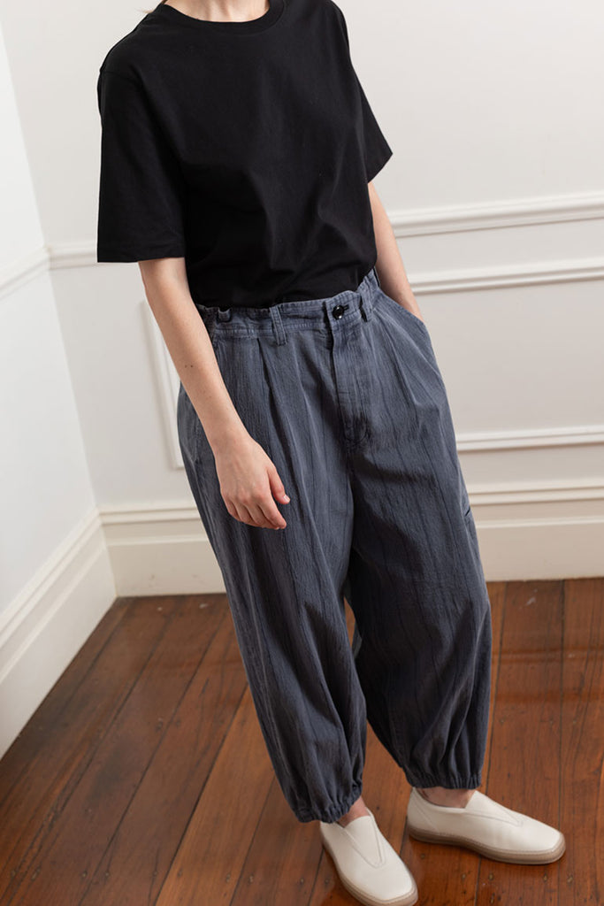 Pinstripe Elastic Hem Pants - Blue Grey