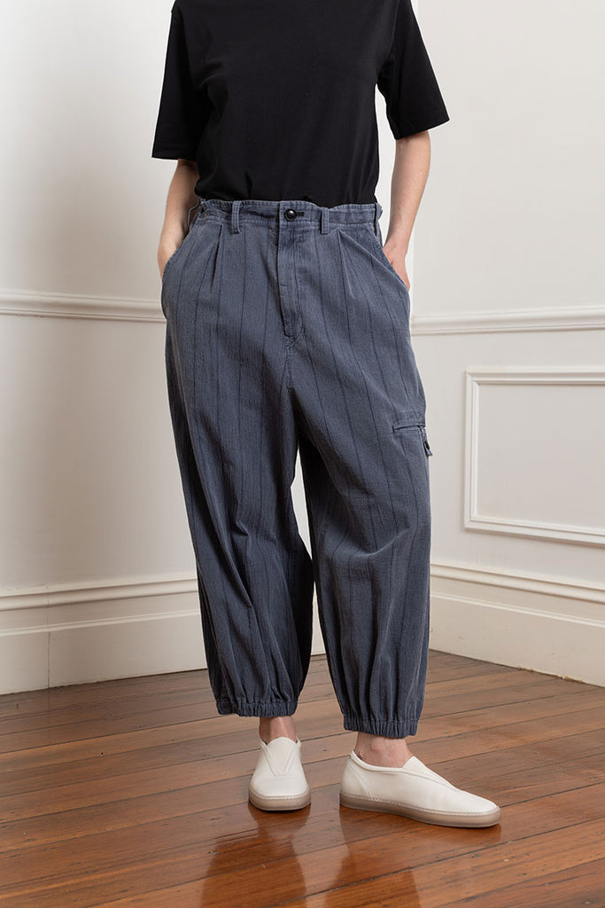 Pinstripe Elastic Hem Pants - Blue Grey