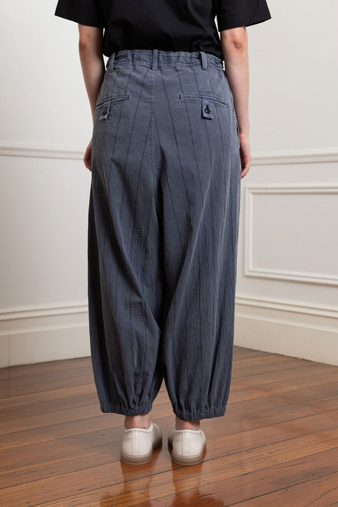 Pinstripe Elastic Hem Pants - Blue Grey