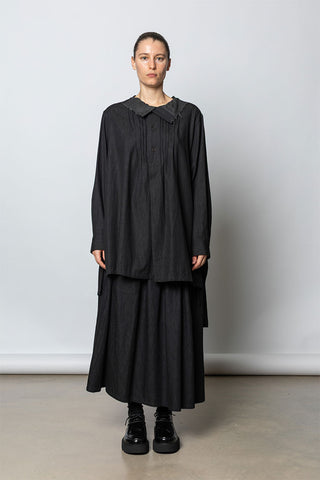 Pintucked Denim Shirt - Black