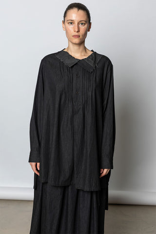 Pintucked Denim Shirt - Black