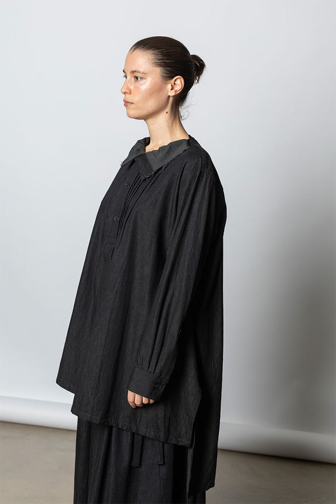 Pintucked Denim Shirt - Black