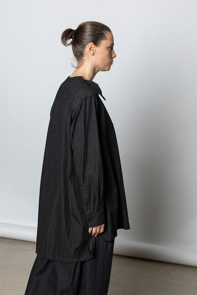Pintucked Denim Shirt - Black