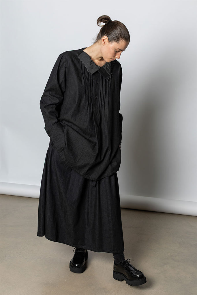 Pintucked Denim Shirt - Black