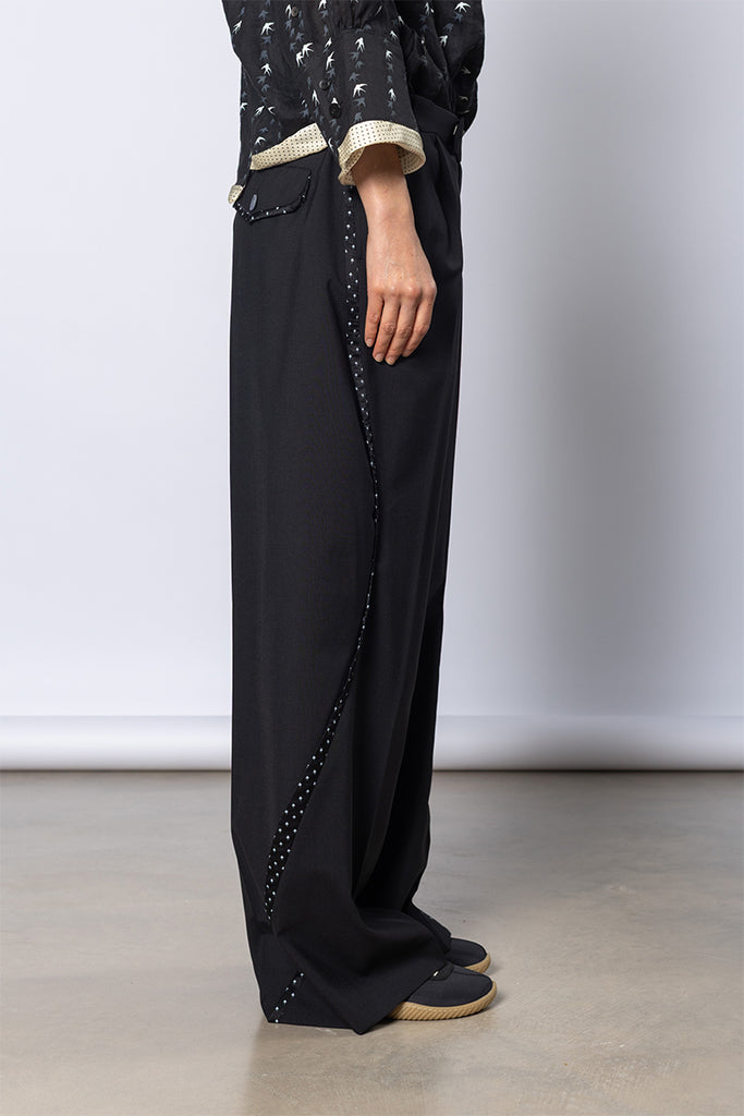 Piping Trimmed Pants - Black