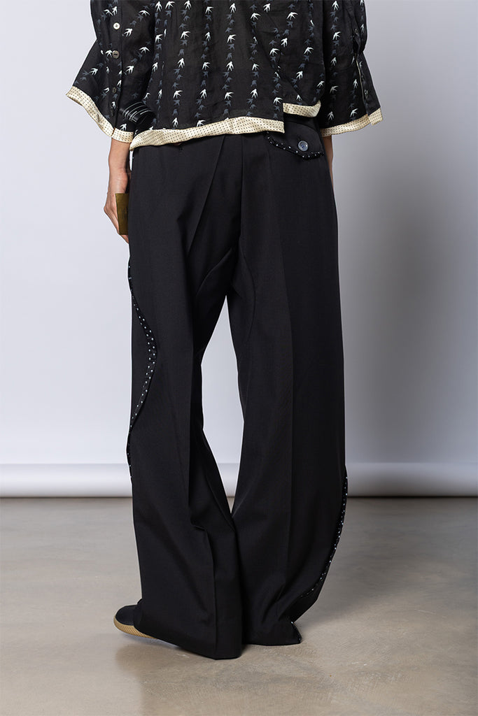 Piping Trimmed Pants - Black
