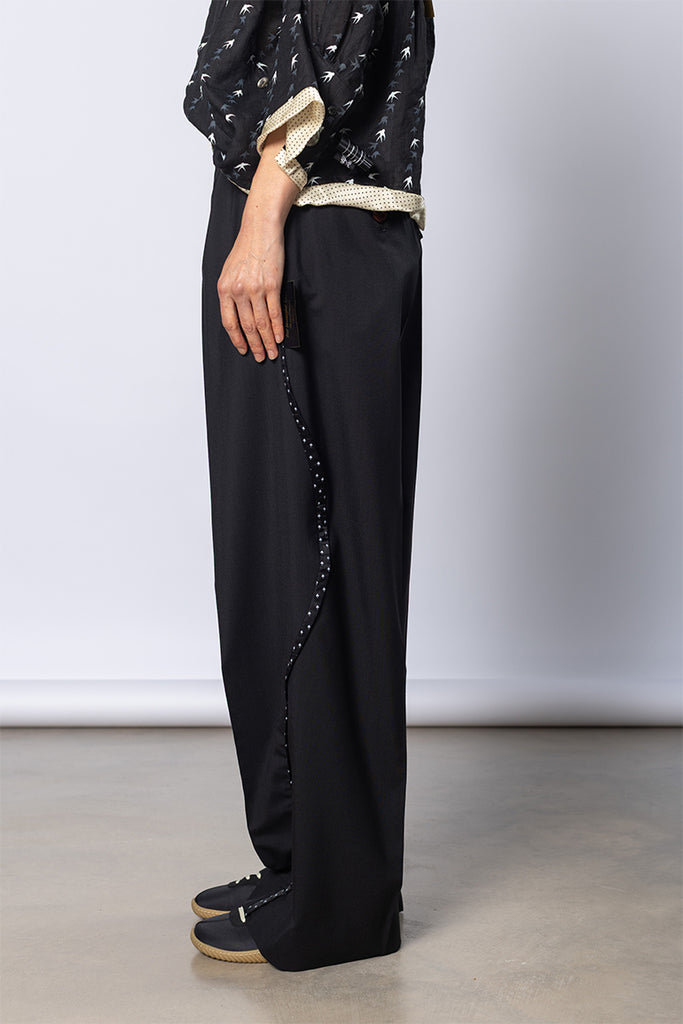 Piping Trimmed Pants - Black