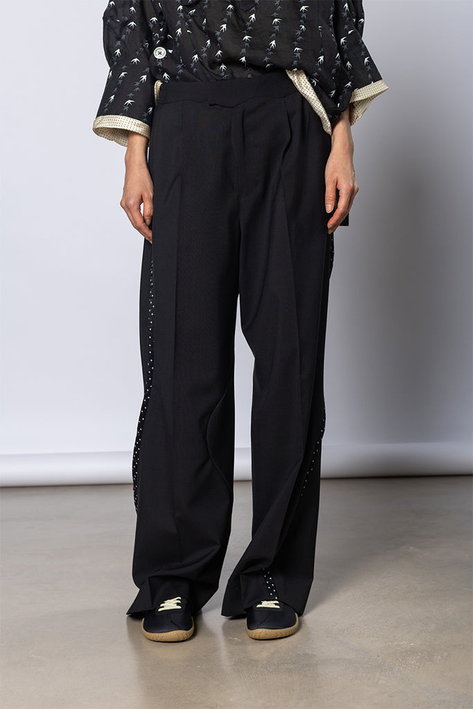 Piping Trimmed Pants - Black