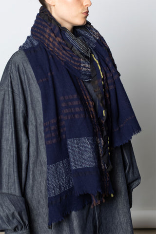 Plaid Frill Scarf - Navy
