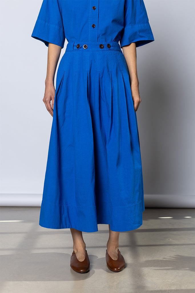 Pleated Cotton Linen Poplin Skirt - Enamel Blue